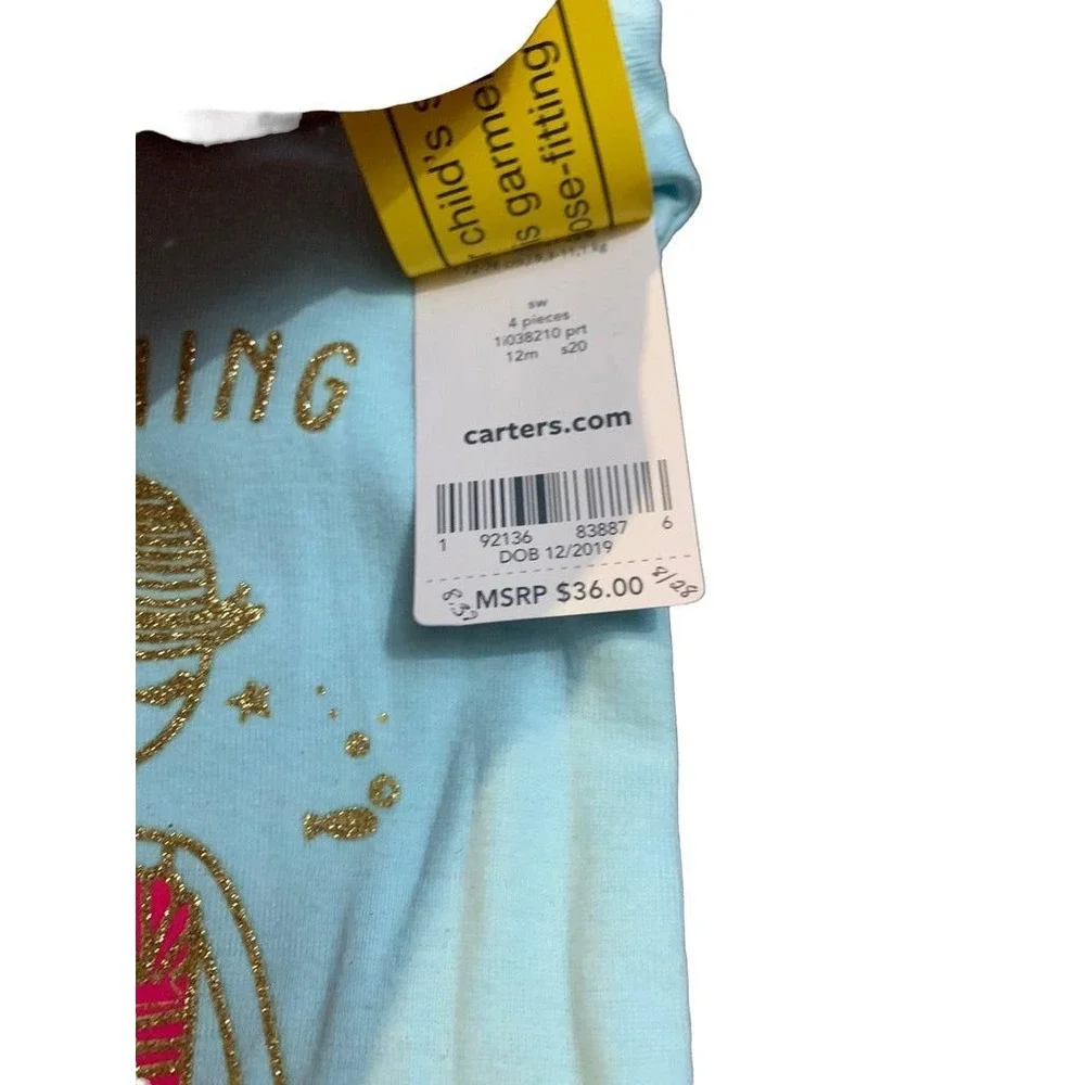 12 Months New Carters 4 Piece Pajama PJ Mermaid Unicorn Girls Can be Anything